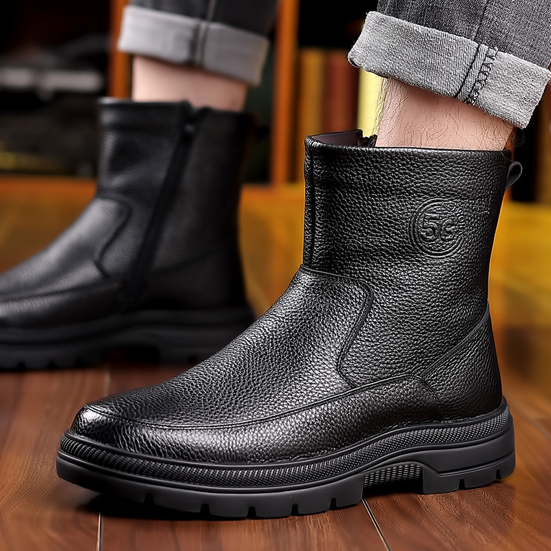 Snow Boot Fur Lined - Sepatu Bot Salju Kulit Tinggi Pria