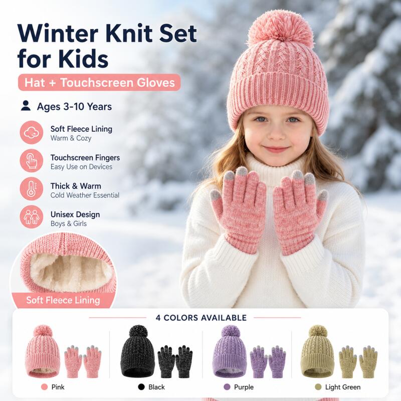 Knit Glove Touch Screen - Set Sarung Tangan Layar Sentuh Topi