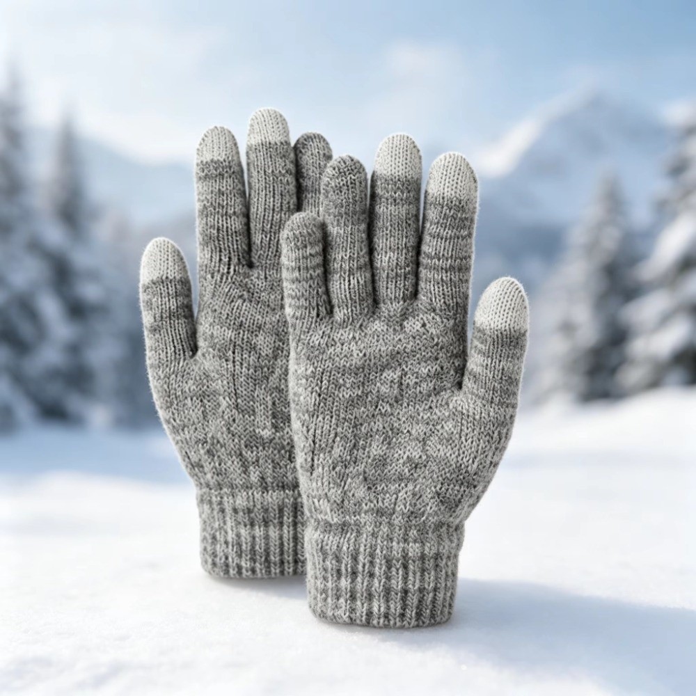 Knit Glove Touch Screen - 2 Buah/Set Set Sarung Tangan Topi