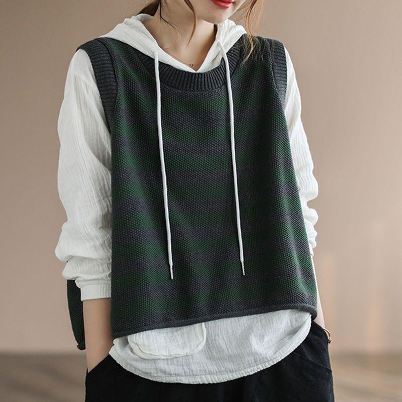 Winter Clothing Trends 2025 Women'S - Rompi Rajut Wanita Bergaris Pakaian Hangat