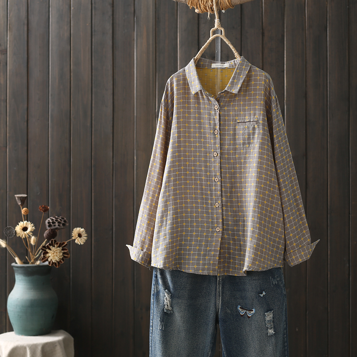 Kemeja putih benang katun dua  - Winter Clothing Layers ulasan dan harga