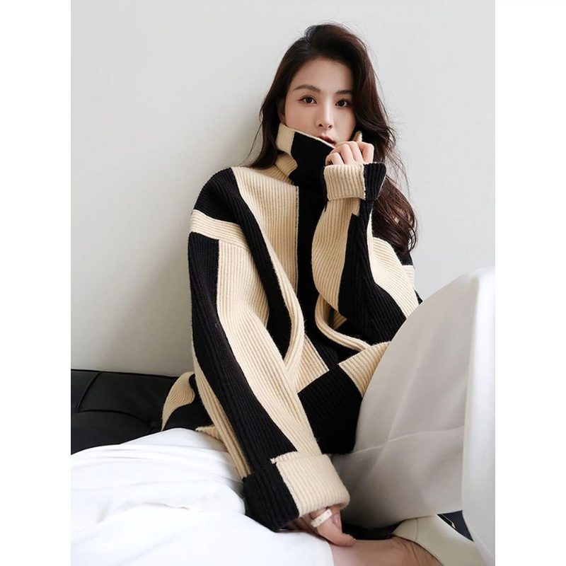 Pullover Longgar Bergaris Kont - Winter Clothing Korean ulasan dan harga